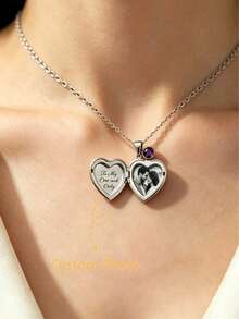 Custom Heart-Shaped Locket Necklace, Birthstone Pendant With Engravable Name And Photo Storage, 18K Gold Stainless Steel Material, Suitable For Women, Mother, Wife, Girlfriend, Anniversary, Birthday, Valentine's Day Gift, Daily, Party - Multicolor - View 2