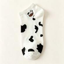 5 Pairs Cute Animal Print Women's Casual Short Leg Warmers Set, Cow Dog Bear Pattern - A - View 5