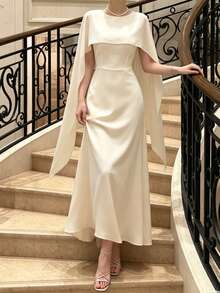 Women's Elegant Evening Shawl Gown, Formal Ball Party Long Dress Wedding Fall - Apricot - View 7