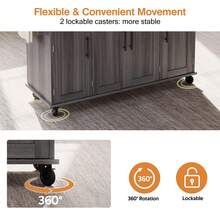 Rolling Kitchen Island Cart With Fold‑Out Extension Tabletop, 2 Drawers & Multi‑Cabinet Storage With Adjustable Shelves & Door Racks, Mobile Kitchen Trolley With Towel Rack & Spice Rack For Kitchen Dining Room - Grey - View 5