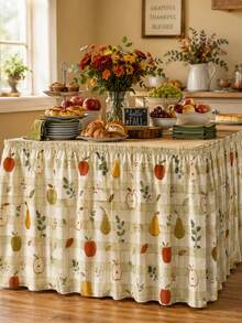 1pc Minimalist Green Plaid Autumn Party Tablecloth With Harvest Fruit Pattern, Suitable For Birthday Party And Autumn Party Events, Holiday Decoration Tablecloth - Multicolor - View 4