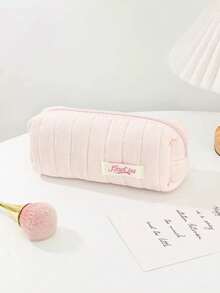 Rectangular Zipper Pencil Case, Vertical Quilted Design, Soft Lining With Padding, Fresh And Soft Ulzzang Girl Style, Suitable For New Semester, Can Neatly Store Pens, Rulers, Erasers And Notebooks In One Place - A - View 7