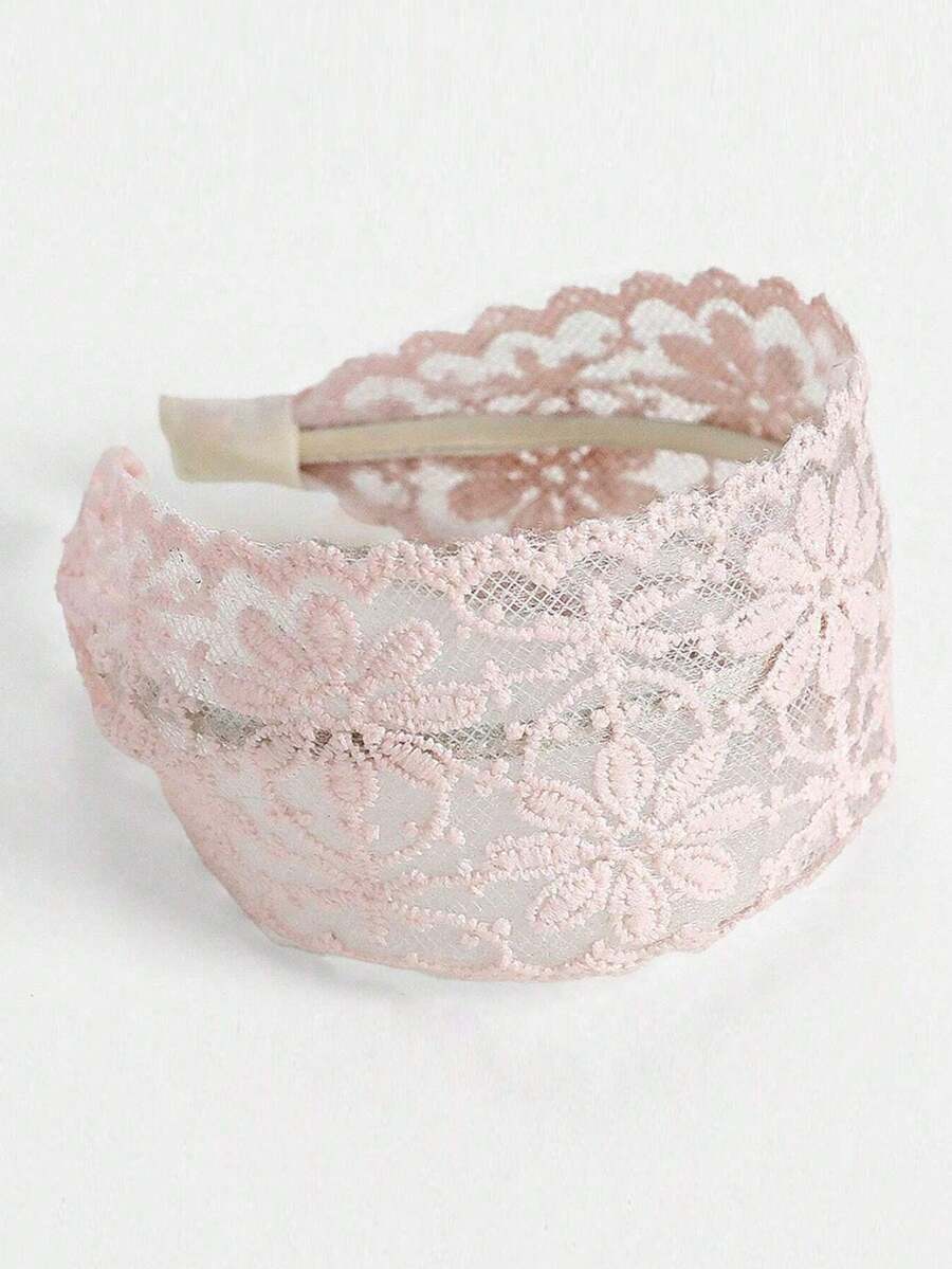 1pc Pink Hollow Lace Floral Headband, Elegant Fashion Bohemian Style Hair Accessory To Cover Flyaways And Hold Hair, Non-Slip Women's Headband, Comfortable Fit, Versatile For Daily Wear, Dates, Gatherings And Outings - Baby Pink - View 1