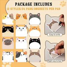 12Pcs Cartoon Cat Shaped Sticky Notebook Set, Self‑Adhesive Blank Memo Books For School Note‑Taking Journal Decoration - one-size - View 3
