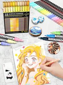 Set 22 Warna 17 Nuansa, Spidol Akrilik Ujung Ultra Halus 0,7mm dengan Jendela Tinta Transparan, Berbasis Air, Tahan Air, Cepat Kering, Daya Tutup Tinggi, Cocok untuk Batu, Kanvas, Keramik, Kayu, Kaca, dan Banyak Lagi, Set Seni Lukis DIY Multi-Permukaan - Spidol ujung halus 0,7 mm dengan 22 warna - View 9