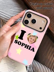 1pc Customized Commemorative Photo Name Minimalist Star Background Glossy Phone Case Personalized Signature Customization Anniversary Gift, Valentine's Day Gift, Birthday Gift, Wedding Gift, Mother's Day Gift, Father's Day Gift, Best Friend Gift, Gift For Mom/Dad, Gift For Boyfriend, Gift For Girlfriend 2-In-1 Glossy Film Full Coverage Hard Shell Phone Case Protective Cover Compatible With IPhone 11/12/13/14/15/16 17 Pro Max - Multicolor - View 5