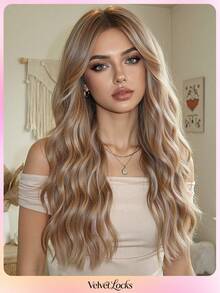 Topshe [Velvet Locks] Brown Highlighted Synthetic Wig, Soft Heat-Resistant Voluminous Layered Wavy Hair With Curtain Bangs, Suitable For Daily Wear, Nightclub, Music Festival, Cosplay, Women's Wig - Multicolor - View 13