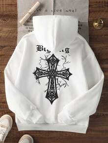 Sudadera con capucha y cordón para mujer, corte holgado, tela cómoda, versátil, casual, para uso diario y actividades al aire libre - Blanco - Ver 3