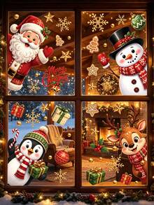48pcs/4 Sheets Large Christmas Window Stickers, Christmas Snowman, Santa Claus, Reindeer, Snowflake, Tree, Suitable For Holiday Party Home Office Classroom Window Sticker Decoration, Winter Silhouette Indoor Glass Decor - Multicolor - View 4