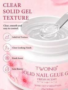 TWOING 25g Fresh Scent Solid Nail Gel, Strong Hold Transparent Gel, Suitable For Press-On Nails, Fake Nail Tips And Rhinestones, Long-Lasting UV/LED Nail Gel, Home Use - 25g - View 4