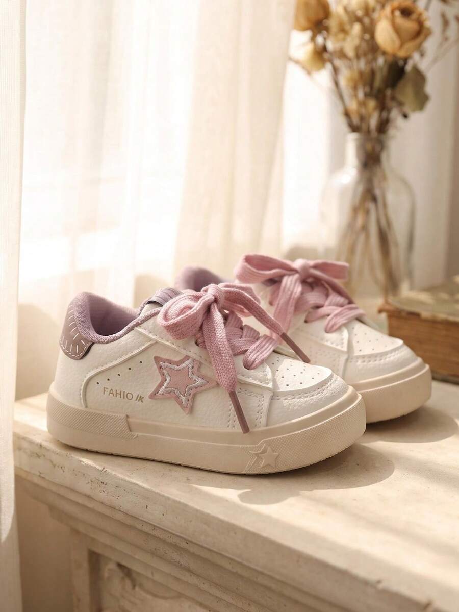 1 Pair 2026 New Colorblock Star Children's Sports Shoes, Retro Casual Patchwork Design, Energetic & Lively Style, Suitable For School Wear - Purple - View 1