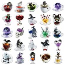 50入透明搞怪茶杯貼紙 PET 材質萬聖節恐怖骷髏幽靈防水裝飾手帳貼紙 - 彩色 - 查看 3