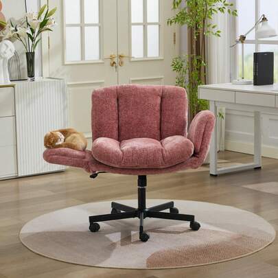 Modern Chenille Swivel Office Chair, Height Adjustable Task Chair With Convertible Multi-Position Armrests, Comfy Double Cushioned Desk Chair For Home, Study,Vanity & Living Room, Blush Pink,DE5028PK