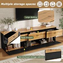 TV Stand With 2 Doors And 3 Drawers – Black & Natural - 黑色和自然色 - 查看 2