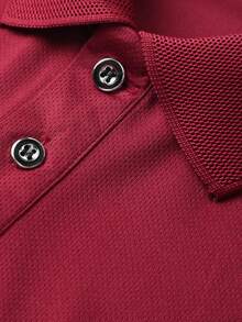 Men's Long Sleeve Polo Shirt, Solid Color, Breathable, Slim Fit, Business Casual, Lightweight, Wrinkle-Resistant, Commuter, Golf Shirt - Red - View 6