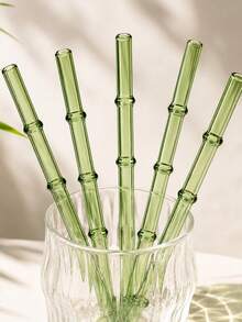 GASUDIN 1/2/5Pcs Creative Design Glass Straws With Cleaning Brush, Bamboo-Textured Reusable Drinking Straws, High Borosilicate Glass For Tea Coffee Cocktails Smoothies, Party Favors & Holiday Gifts, Dishwasher Compatible, Back To School - Green - View 7