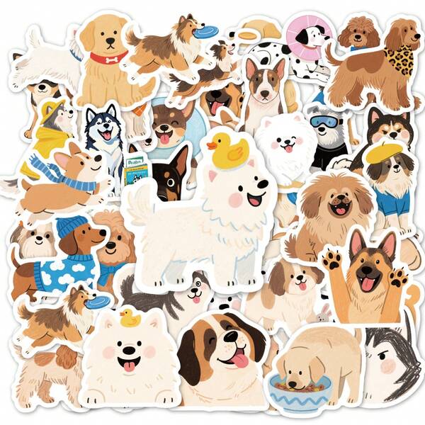 50Pcs Cute Dog Stickers, Cartoon Puppy Waterproof Vinyl Decals, Decor Stickers For Water Bottles, Laptops, Luggage, Teen Back To School Stationery