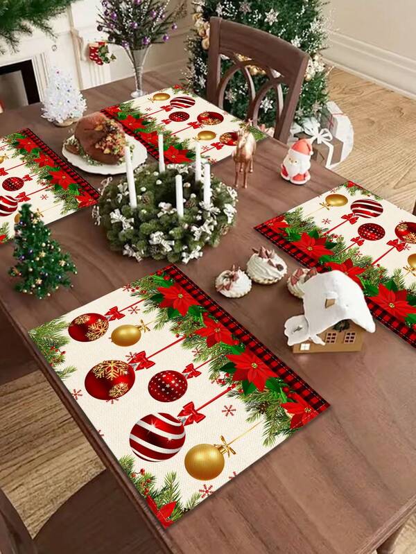1/2/4/5/6/8pcs Digital Printed Placemats, Christmas Pattern Printed Placemats Table Decor, Suitable For Daily, Holiday, Party, Birthday, Wedding, Dinner, Kitchen, Dining Room And Home Decor