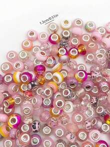 50pcs Pink Tone Large Hole Beads, Multiple Pink Series Beads, Rhinestone Beads, Solid Color Beads And Complex Pattern Beads, Beginner DIY Bracelet Necklace Phone Chain Making Materials - Multicolor - View 3