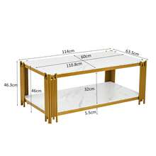 Rechteckiger Couchtisch Mit Metallbeinen, Tischplatte In Marmorierung, Moderne Wohnzimmermöbel, Weiß-Goldene – H46/B1140/T64 Cm - White - View 2