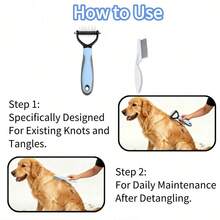 2-In-1 Pet Grooming And Deshedding Brush Set - Stainless Steel Grooming Comb And Deshedding Tool - Professional Pet Grooming Tool, Suitable For Long-Haired And Short-Haired Pets - Effectively Removes Undercoat, Prevents Skin Irritation - Multicolor - View 5