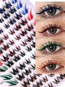 96 Clusters /12 Rows Colored Cluster False Eyelashes, Sweet Cute Devil Style, 4‑Color Outer Corner Design, Creative Cartoon Girl Lashes, Curly Multi‑Layer Natural Individual Lash Clusters,Lash Tech Supplies,Personalized Eyelashes,Lash Clusters - D - View 6