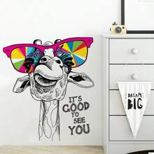 1pc PVC Giraffe Glasses Sticker, Self-Adhesive Decorative Wall Decal, Door Sticker - Home Bedroom Living Room Wall Decor - one-size - View 3