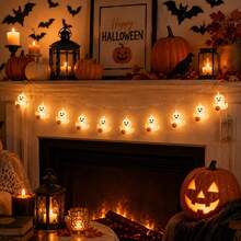1pc 10 LED Halloween Spooky Ghost With Pumpkin String Light Hanging Indoor And Outdoor Decorative Lamp Battery Powered Suitable For Party Halloween Holiday Bedroom Bar Shop Park Garden Fireplace Tree Decor - Multicolor - View 7