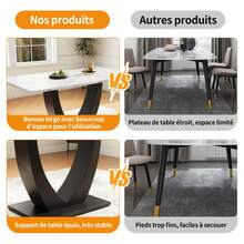 140 X 75.5cm Dining Table, (1 Piece), Modern Kitchen Table, Metal Frame Rectangular Dining Table Made Of Modern Marble Pattern Kitchen Table With Adjustable Feet For Dining Room Living Room, White/Black, 140 X 75 X 75.5 Cm - Black - View 6