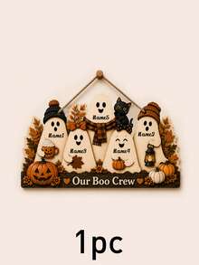 Custom Name Ghost Family Wooden Sign, Spooky Cute Door Hanger, Personalized Halloween Wall Plaque For Entryway Decor, Customized Family Name Sign, Customizable Autumn Home Accent, Front Door Decor, Fall Holiday Gift, Halloween Home Decor, Family - Multicolor - View 7