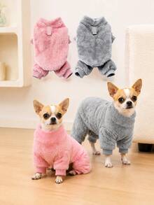 1pc Plush Fleece Pet Jumpsuit Four-Legged Clothing Dogs Clothes Autumn/Winter Windproof Warm Outfit Suitable For Puppy Small Dogs - Multicolor - View 3