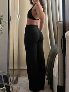 1pc Women's Fashion Sports Pants - High Waist Design, Slim Fit, Loose And Comfortable, Suitable For Fitness, Office, Gym, Yoga And Daily Wear, Black - Black - View 3