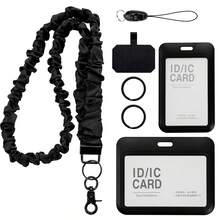 1 Set de Kit de Cordones Retráctiles para Insignias con 2 Portatarjetas (Horizontal & Vertical), 2 Llaveros, Sujetador de Teléfono & Cordón para Teléfono Móvil - Cordón Elástico Arrugado para Identificación/Insignia de Trabajo, Tarjeta de Acceso, Viajes - traje negro - Ver 9