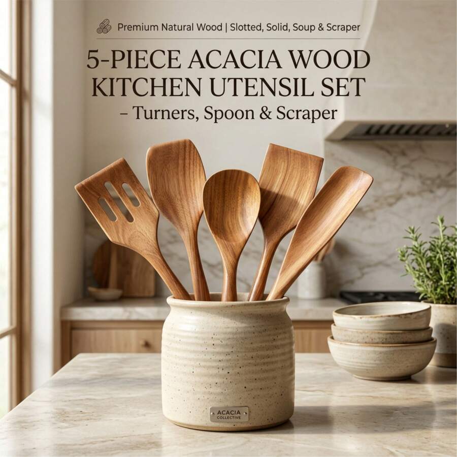 3pcs Natural Wood Kitchen Utensil Set, Non-Stick Spatula And Rice Spoon, Cooking Tools, Housewarming, Halloween, Easter Gift - Rust Brown - View 1