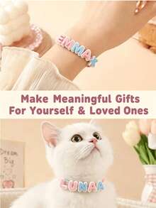 1/2 Set Dual-Color 3D Letter Perforated Beads, Macaron Pink Blue White Color Scheme Handmade Beading Material, Customizable Pet Name Collar And Handmade Bracelet Decorative Accessories, 3D Printed - Multicolor - View 7