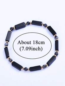 Black Onyx And Labradorite Rectangular Beaded Bracelet, Seize Opportunities Bracelet, Boho Style Healing Crystal Stackable Jewelry Gift For Men Women - Black - View 4