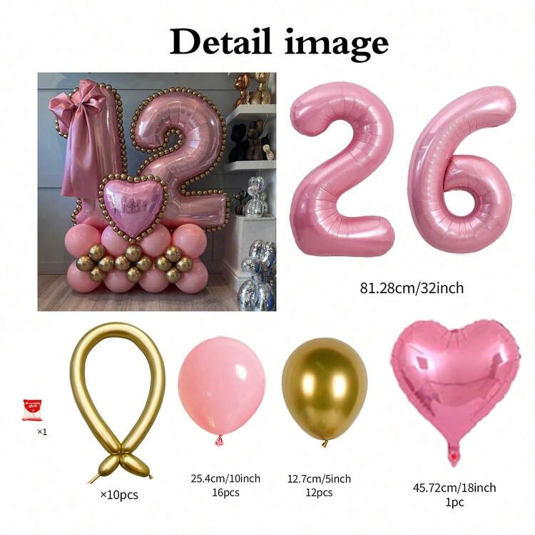 43pcs Ivory Digit Column Balloon Set, Includes 32inch (81.28cm) Ivory Digit Foil Balloons, Light Pink & Metallic Gold Round Latex Balloons Suitable For Anniversary, Birthday Decor, Bride, Wedding Decor, Graduation, Holiday, Party Decor - Pink Digital Gold Ball Set - View 26