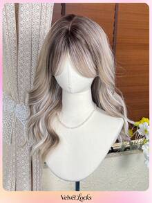 Topshe [Velvet Locks] Brown Highlighted Synthetic Wig, Soft Heat-Resistant Voluminous Layered Wavy Hair With Curtain Bangs, Suitable For Daily Wear, Nightclub, Music Festival, Cosplay, Women's Wig - Multicolor - View 6