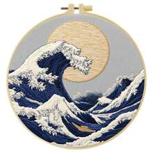 1PC 20*20cm/7.9*7.9in,Ocean Theme: Waves And Lighthouses Embroidery Kit, DIY Handmade Embroidery Set For Adult Beginners, Home Gift, Women's Sewing Gift, Including User Manual, Printed Pattern Fabric, Embroidery Frame, Needle And Thread. - Waves - View 15