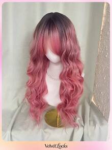 Topshe [Velvet Locks] 26 Inch Pink Gradient Synthetic Wig, Soft Heat-Resistant Voluminous Layered Wavy Curls With Curtain Bangs, Suitable For Daily Wear, Nightclub, Music Festival, Cosplay, Women's Wig - Multicolor - View 4