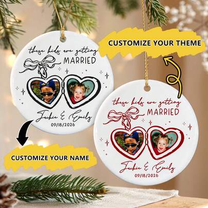 Personalized Wedding Photo Christmas Ornament 2026, Custom Names, Date & Color, Keepsake Gift For Newlyweds, Couples & Parents