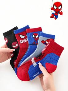 Marvel 5 Pairs Kids Superhero Series Socks, Girls Korean Style Cartoon Mid-Calf Socks, Boys Autumn/Winter Cartoon Socks - Multicolor - View 1