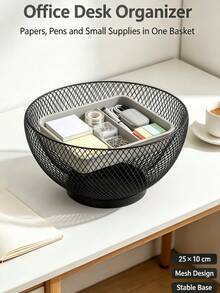 Black Metal Fruit Basket, Round Hollow Mesh Countertop Fruit Bowl, 3 Sizes Available, Fruit Holder With Stable Base, Ventilated Metal Storage Bowl For Fruits, Snacks And Tabletop Home Decorations - Black - View 4
