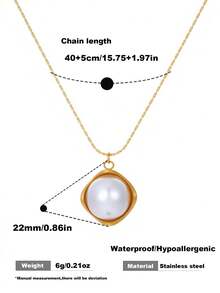 1pc Stainless Steel 18k Gold Plating Necklace Elegance Faux Pearl Pendant Necklace Wedding Necklace Jewelry For Women Gifts - Gold - View 3