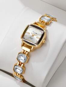 Women's Exquisite Square Digital Dial Bracelet Watch, Fashion Cut Rhinestone Inlaid Quartz Watch, Gift For Girlfriend (1pc/Set) Watch Box Not Included - White - View 10