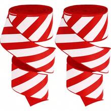 1 Roll 4.5m Red & White Diagonal Stripe Ribbon, Christmas Gift Wrapping Handmade Decorative Ribbon, Wreath Bows, Holiday Party Decoration, Suitable For Gift Wrapping, Holiday Decoration (177.15*1.49 Inches) - Multicolor - View 9