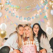 3pcs Rainbow Birthday Banners, Hanging Star Tassel Flags, Shiny Rainbow Party Decorations, Suitable For Women, Men, Girls And Adults - Multicolor - View 5