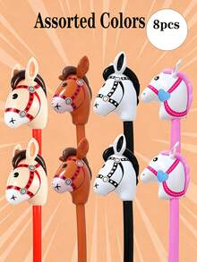 1/3/4/5/6pcs PVC Inflatable Horse Stick, Cartoon Animal Head Long Pole, Party Stage Game Prop - Multicolor - View 20