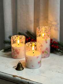 3pcs Flameless Candle Lights With Timer Remote Control, Battery Powered Cherry Blossom Warm Light, Suitable For Christmas, Halloween, Valentine's Day, Mother's Day, Gift, Birthday, Proposal, Wedding, Dining Table, Party - Cherry Blossoms - Warm Light - View 4