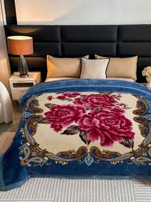 1pc Floral Pattern Blanket, Soft Double-Layer Raschel Throw Blanket, Long Plush Warm & Cozy For Bedroom, Living Room, Travel - Multicolor - View 13